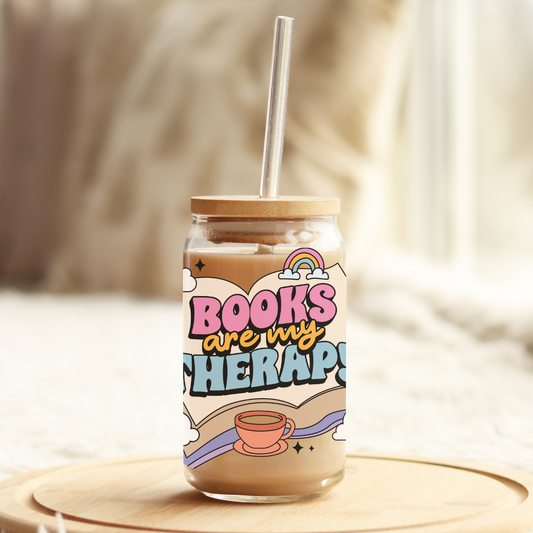 Glass Cup 500 ml - Books Are My Therapy