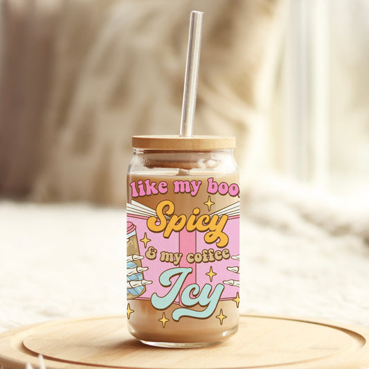 Glass Cup 500 ml - I Like My Books Spicy & My Coffee Icy