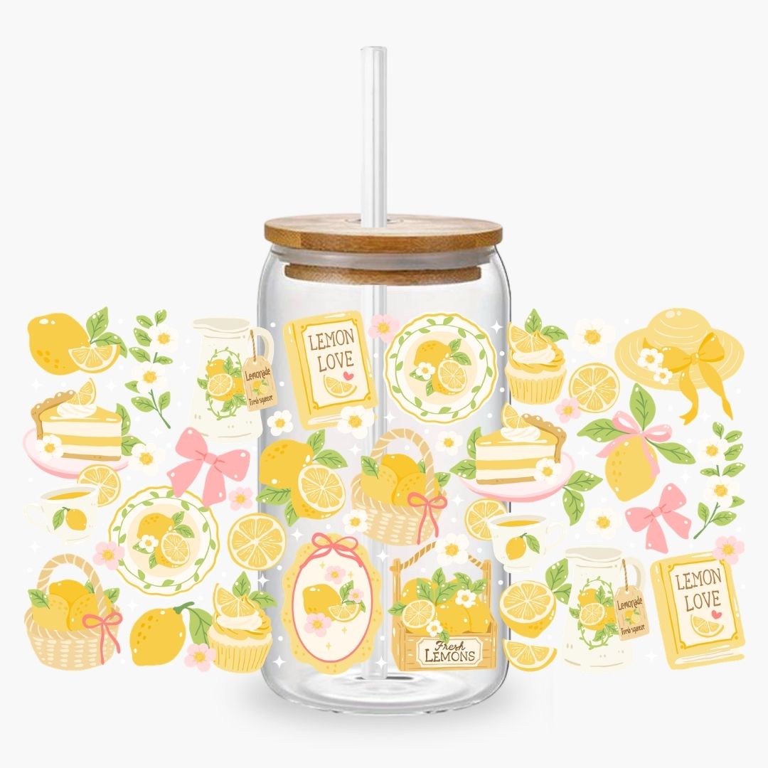 Glass Cup 500 ml - Lemon Love - NEW