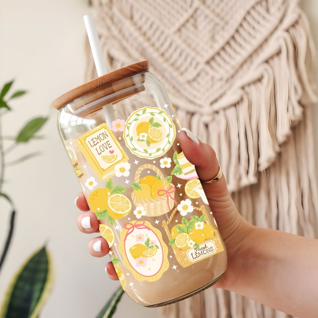 Glass Cup 500 ml - Lemon Love - NEW