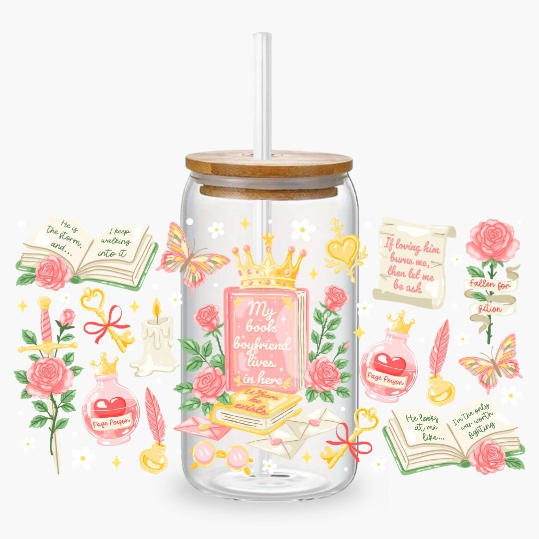 Glass Cup 500 ml - Book Boyfriend - NEW