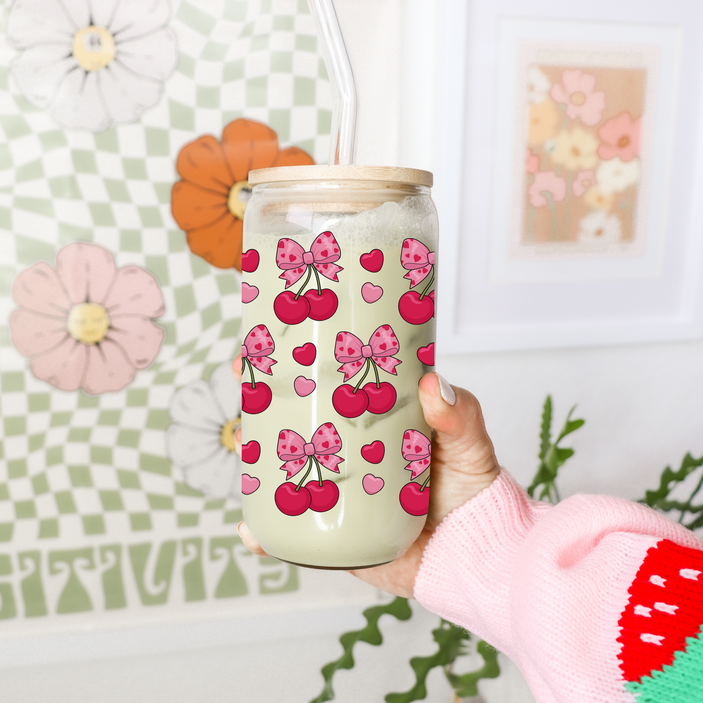 Glass Cup 500 ml - Cherry Coquette