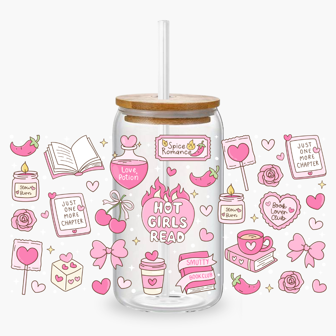 Glass Cup 500 ml - Hot Girls Read Pink