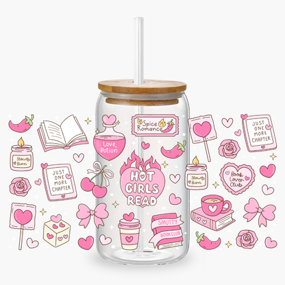 Glass Cup 500 ml - Hot Girls Read Pink