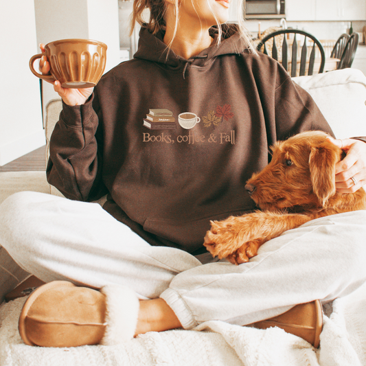 Felpa Ricamata - Books Coffee and Fall