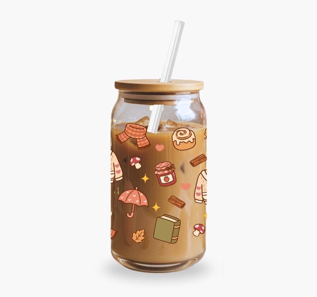 Glass Cup 500 ml - Autumn Reading Mood