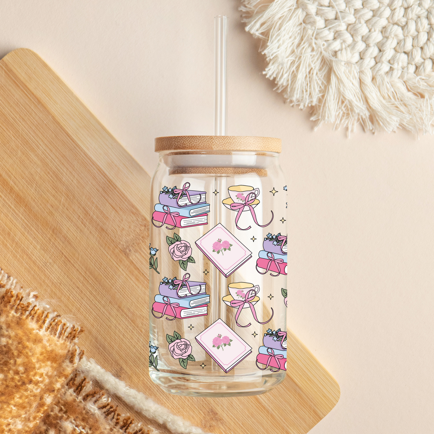 Glass Cup 500 ml - Books &amp; Tea