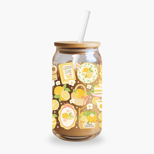 Glass Cup 500 ml - Lemon Love - NEW