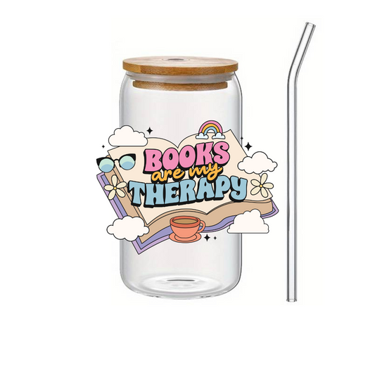 Glass Cup 500 ml - Books Are My Therapy