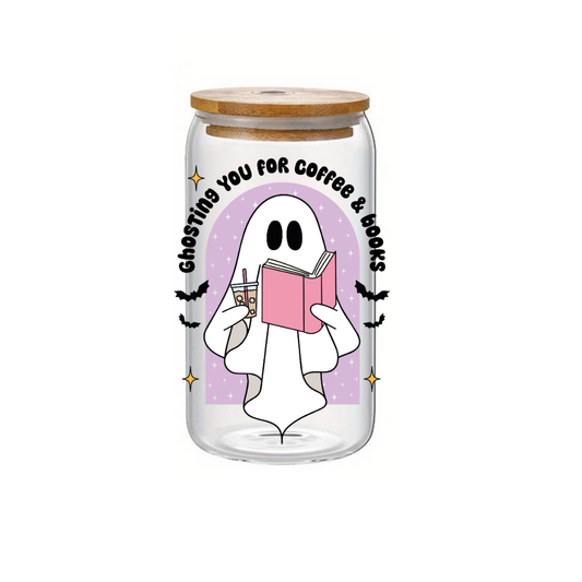 Glass Cup 500 ml - Ghosting you for Coffee &amp; Books